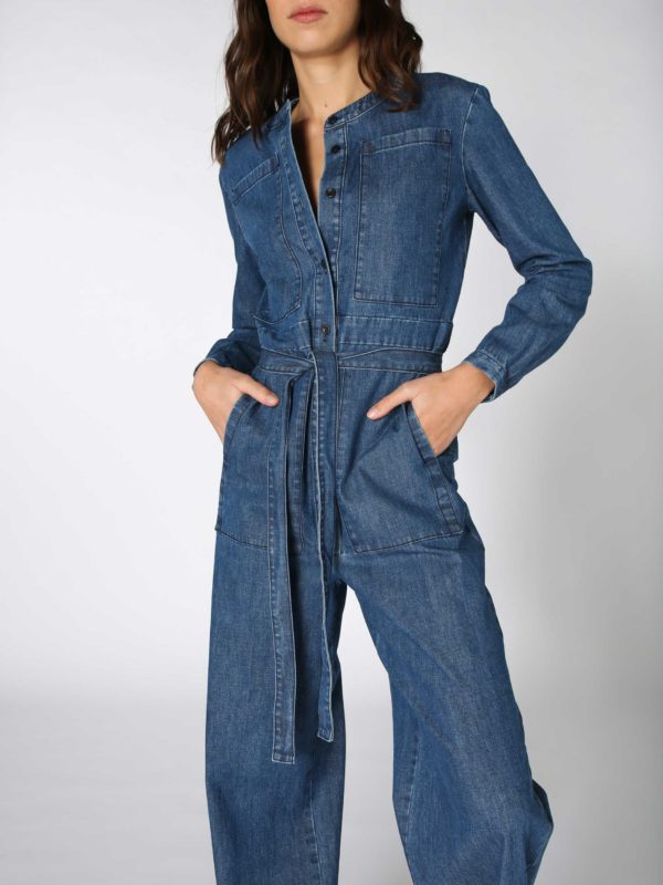 Combinaison en denim à taille élastiquée - Bleu denim